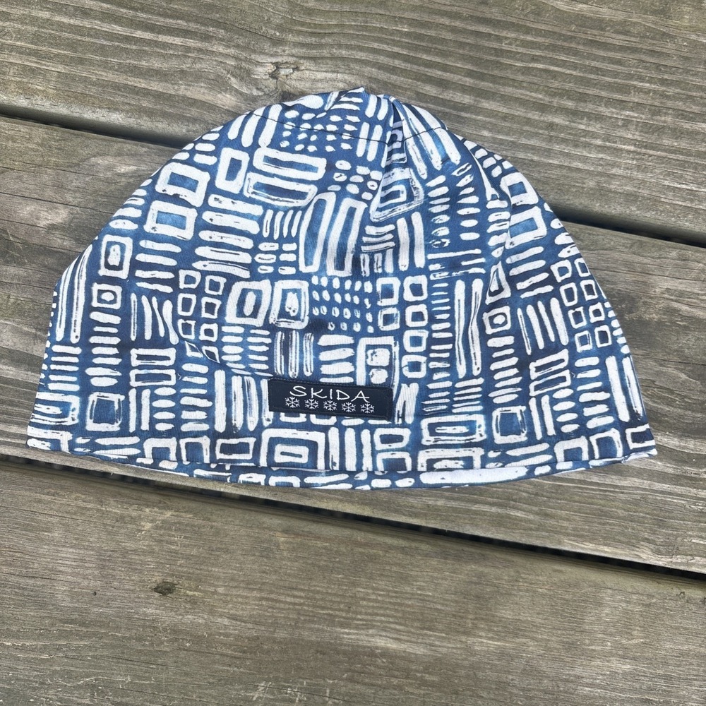 Skida Kids Hat Print Beanie Blue  Fleece Lined Girls Boys